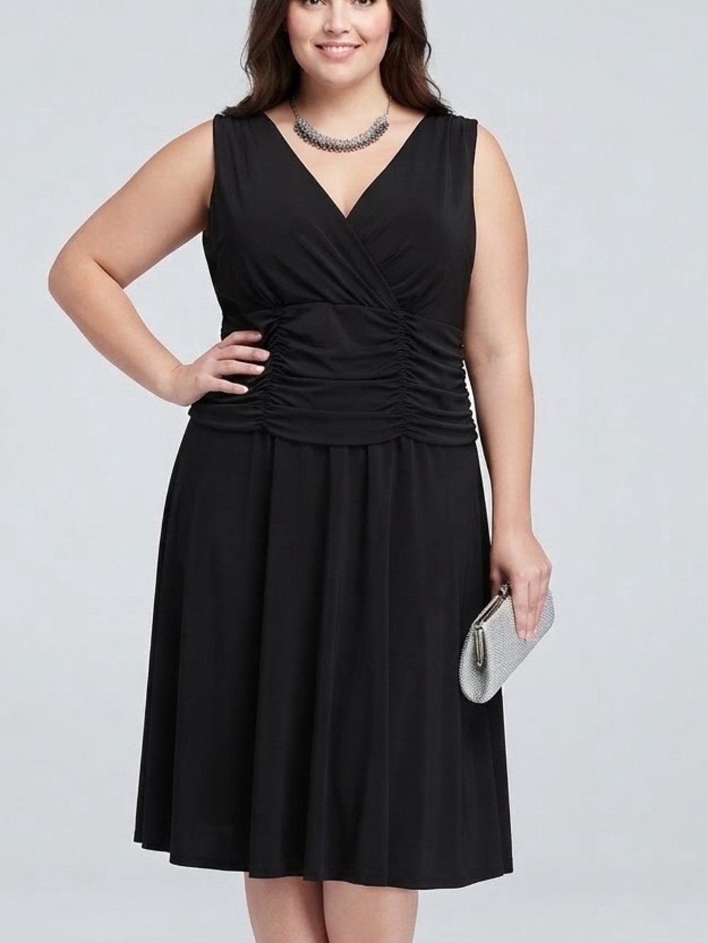 PENNINGTONS Black Ruched Waist V-Neck Sleeveless Dress 1X